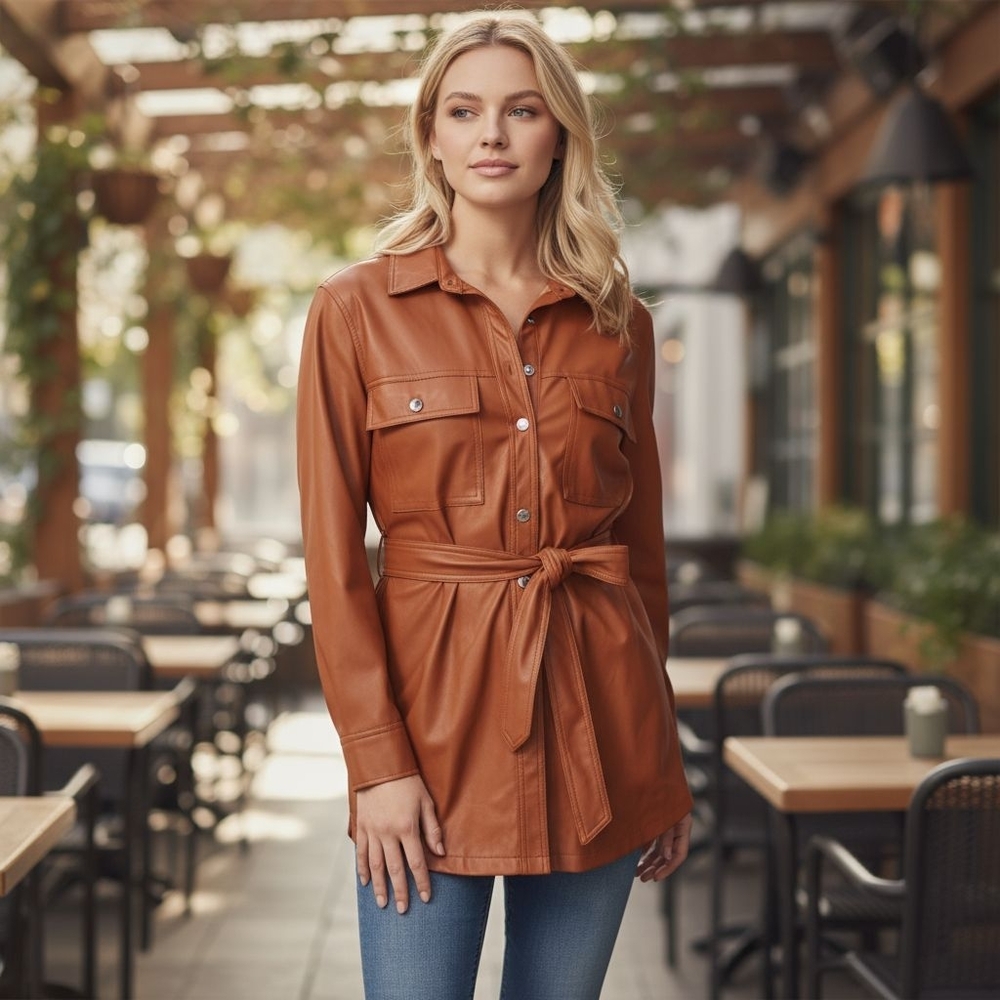 Jessica Simpson Women's Faux Leather Jacket, Adobe /Rust, Size M